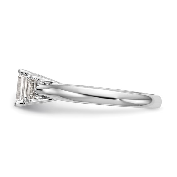 14K White Gold 3-Stone (Holds (5x4mm) Emerald-cut Center and (2-4x3mm) Emerald-cut Sides) Engagement Ring Mounting