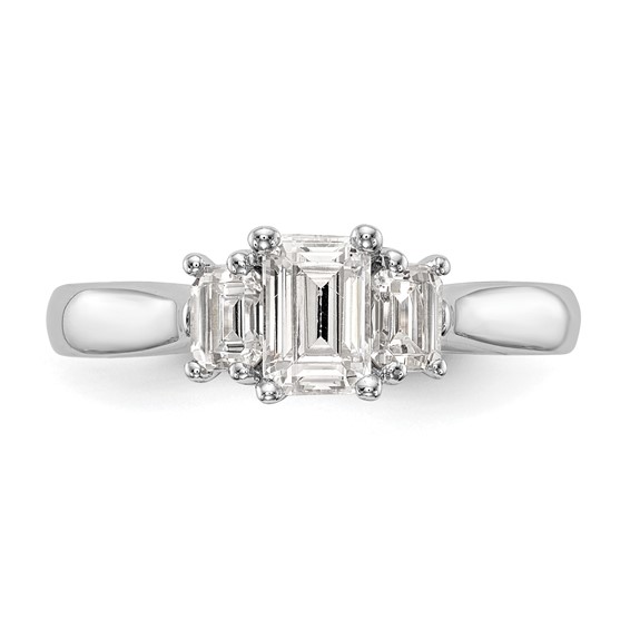 14K White Gold 3-Stone (Holds (5x4mm) Emerald-cut Center and (2-4x3mm) Emerald-cut Sides) Engagement Ring Mounting