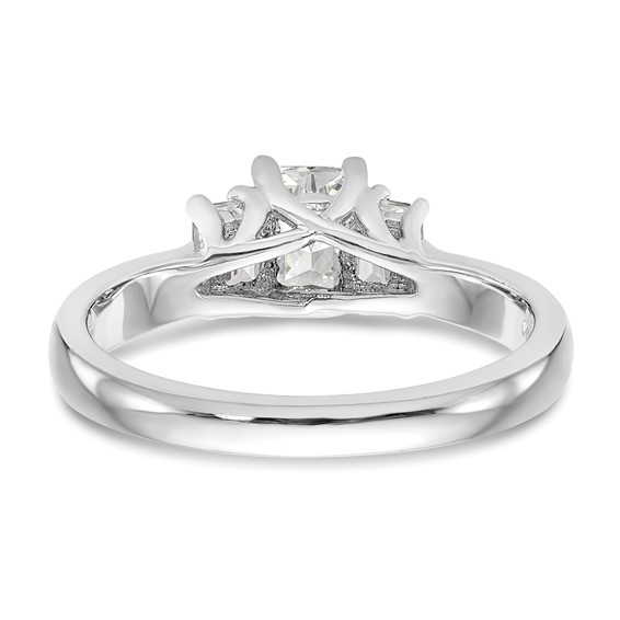 14K White Gold 3-Stone (Holds (5x4mm) Emerald-cut Center and (2-4x3mm) Emerald-cut Sides) Engagement Ring Mounting