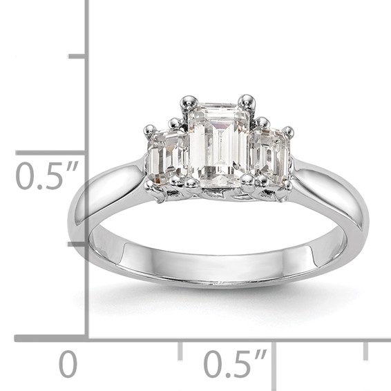 14K White Gold 3-Stone (Holds (5x4mm) Emerald-cut Center and (2-4x3mm) Emerald-cut Sides) Engagement Ring Mounting