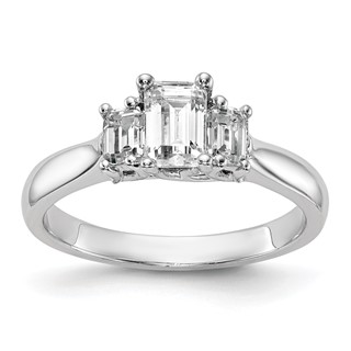 14K White Gold 3-Stone (Holds (5x4mm) Emerald-cut Center and (2-4x3mm) Emerald-cut Sides) Engagement Ring Mounting