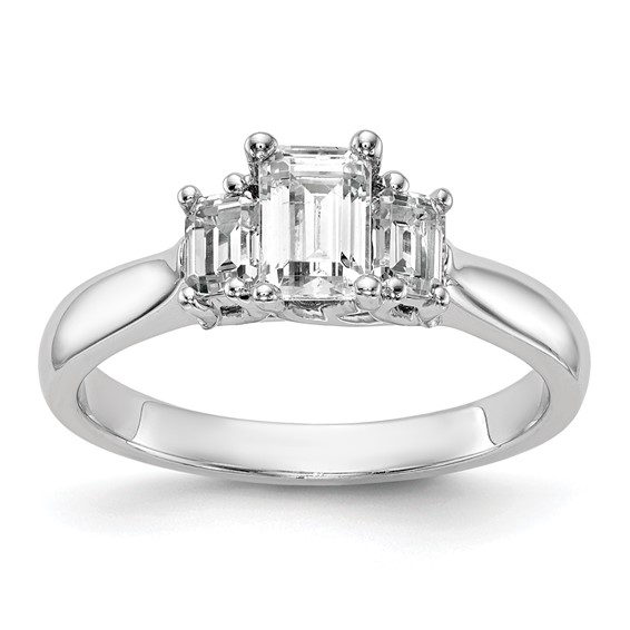 14K White Gold 3-Stone (Holds (5x4mm) Emerald-cut Center and (2-4x3mm) Emerald-cut Sides) Engagement Ring Mounting