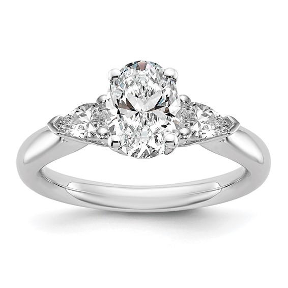 14K White Gold 3-Stone Peg Set Center (Holds (2-5x3mm) Pear Sides) Engagement Ring Mounting