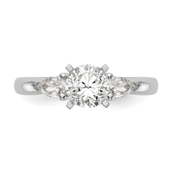 14K White Gold 3-Stone Peg Set Center (Holds (2-5x3mm) Pear Sides) Engagement Ring Mounting