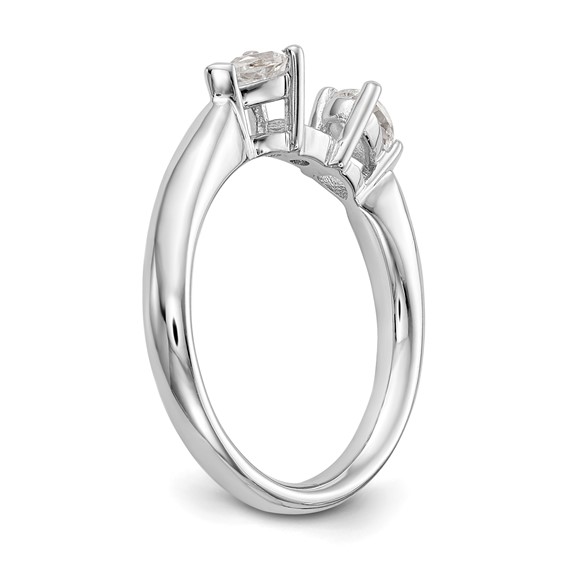 14K White Gold 3-Stone Peg Set Center (Holds (2-5x3mm) Pear Sides) Engagement Ring Mounting