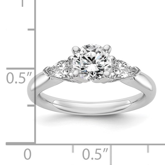 14K White Gold 3-Stone Peg Set Center (Holds (2-5x3mm) Pear Sides) Engagement Ring Mounting