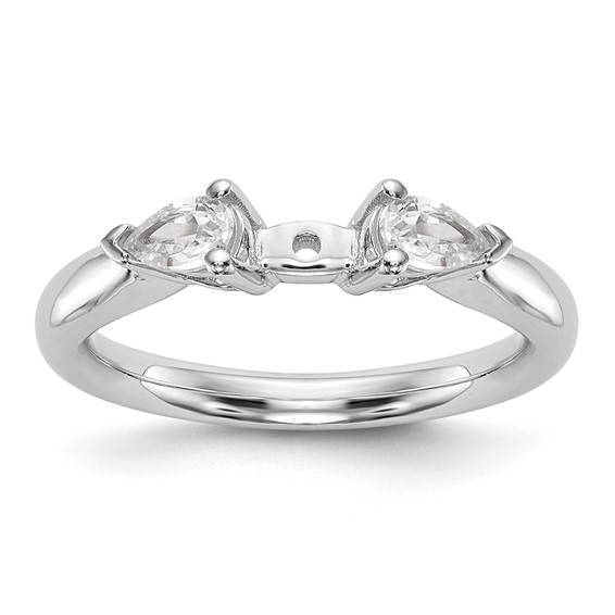 14K White Gold 3-Stone Peg Set Center (Holds (2-5x3mm) Pear Sides) Engagement Ring Mounting