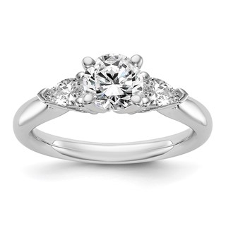 14K White Gold 3-Stone Peg Set Center (Holds (2-5x3mm) Pear Sides) Engagement Ring Mounting