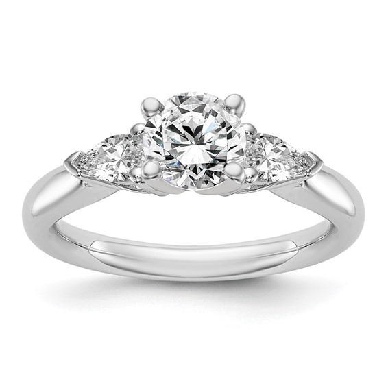 14K White Gold 3-Stone Peg Set Center (Holds (2-5x3mm) Pear Sides) Engagement Ring Mounting