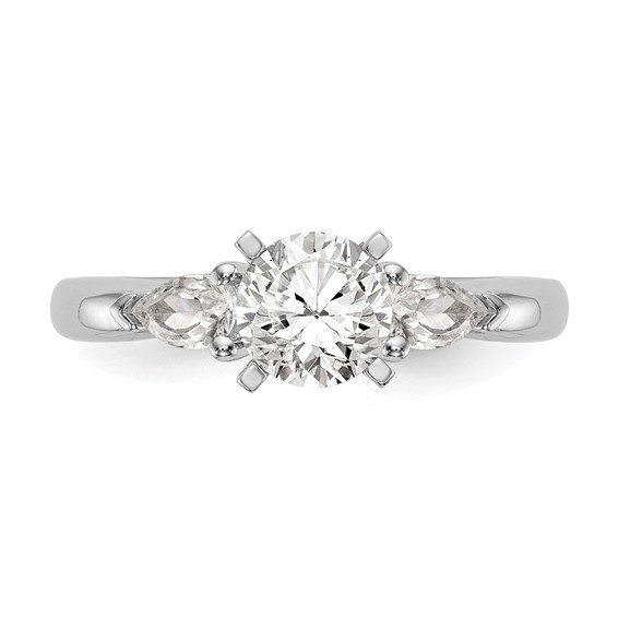 14K White Gold 3-Stone Peg Set Center (Holds (2-4x3mm) Pear Sides) Engagement Ring Mounting