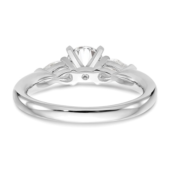 14K White Gold 3-Stone Peg Set Center (Holds (2-4x3mm) Pear Sides) Engagement Ring Mounting