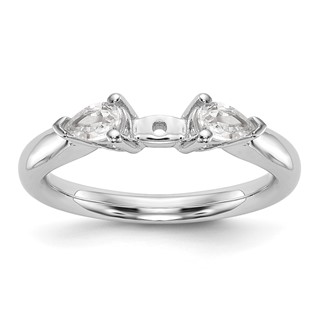 14K White Gold 3-Stone Peg Set Center (Holds (2-4x3mm) Pear Sides) Engagement Ring Mounting