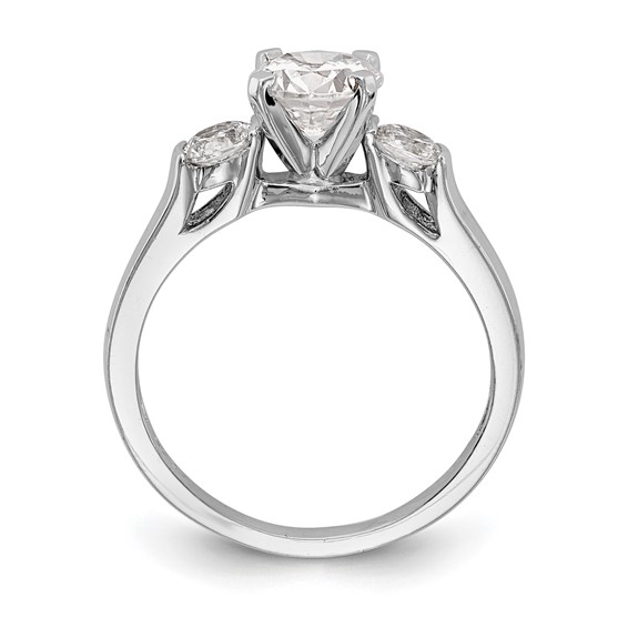 14K White Gold 3-Stone Peg Set Center (Holds (2-3.7mm) Round Sides) Engagement Ring Mounting
