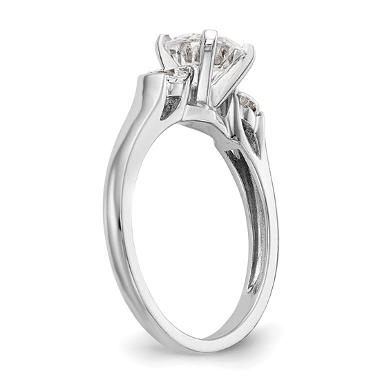 14K White Gold 3-Stone Peg Set Center (Holds (2-3.7mm) Round Sides) Engagement Ring Mounting