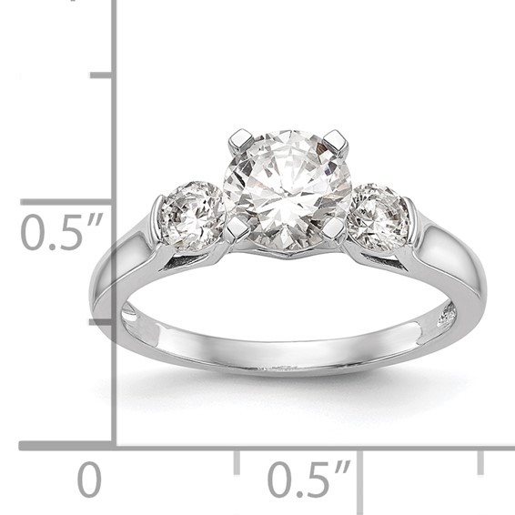 14K White Gold 3-Stone Peg Set Center (Holds (2-3.7mm) Round Sides) Engagement Ring Mounting