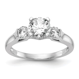 14K White Gold 3-Stone Peg Set Center (Holds (2-3.7mm) Round Sides) Engagement Ring Mounting