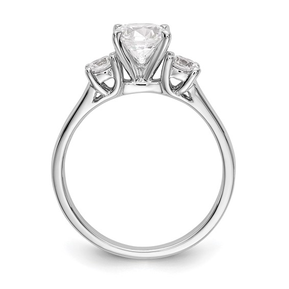 14K White Gold 3-Stone Peg Set Center (Holds (2-3.5mm) Round Sides) Engagement Ring Mounting