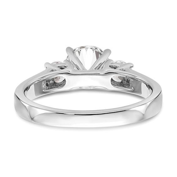 14K White Gold 3-Stone Peg Set Center (Holds (2-3.5mm) Round Sides) Engagement Ring Mounting