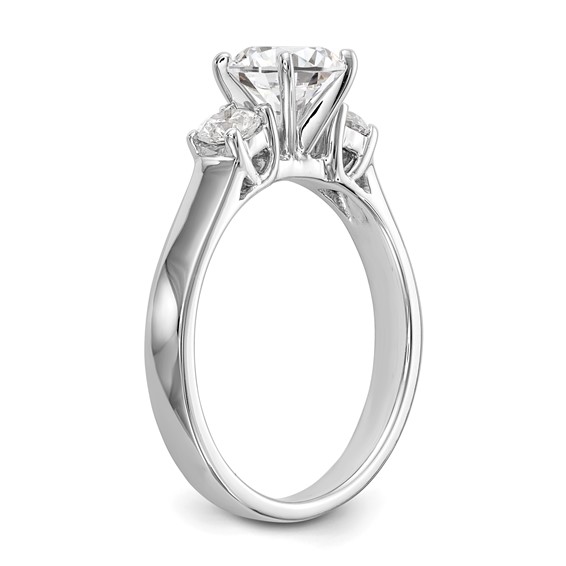 14K White Gold 3-Stone Peg Set Center (Holds (2-3.5mm) Round Sides) Engagement Ring Mounting