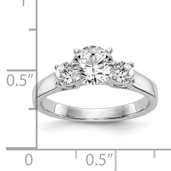 14K White Gold 3-Stone Peg Set Center (Holds (2-3.5mm) Round Sides) Engagement Ring Mounting