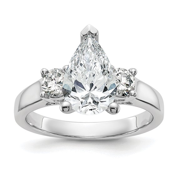 14K White Gold 3-Stone Peg Set Center (Holds (2-4.00mm) Round Sides) Engagement Ring Mounting