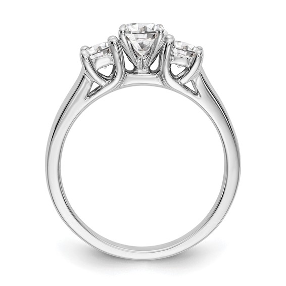 14K White Gold 3-Stone Peg Set Center (Holds (2-4.00mm) Round Sides) Engagement Ring Mounting