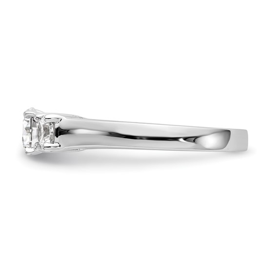 14K White Gold 3-Stone Peg Set Center (Holds (2-4.00mm) Round Sides) Engagement Ring Mounting
