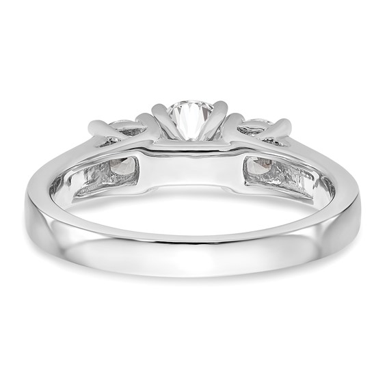 14K White Gold 3-Stone Peg Set Center (Holds (2-4.00mm) Round Sides) Engagement Ring Mounting