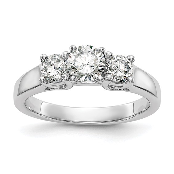 14K White Gold 3-Stone Peg Set Center (Holds (2-4.00mm) Round Sides) Engagement Ring Mounting