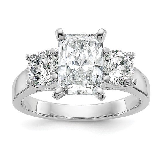 14K White Gold 3-Stone Peg Set Center (Holds (2-5.00mm) Round Sides) Engagement Ring Mounting