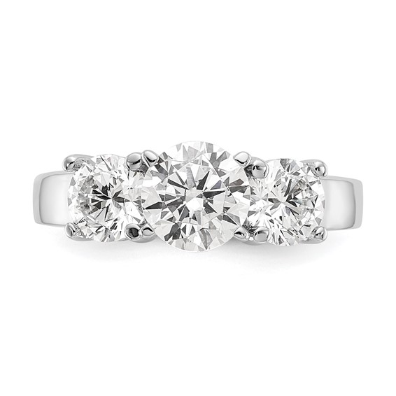 14K White Gold 3-Stone Peg Set Center (Holds (2-5.00mm) Round Sides) Engagement Ring Mounting