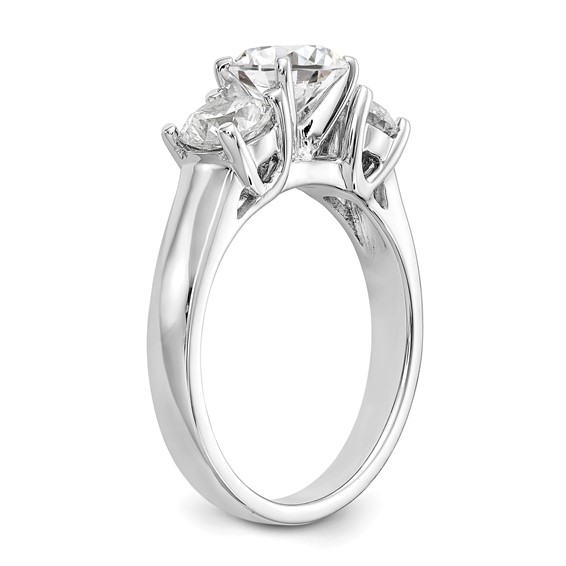 14K White Gold 3-Stone Peg Set Center (Holds (2-5.00mm) Round Sides) Engagement Ring Mounting