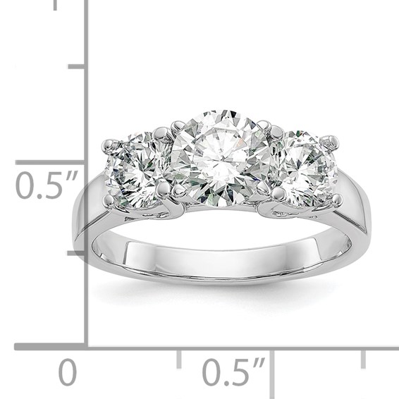 14K White Gold 3-Stone Peg Set Center (Holds (2-5.00mm) Round Sides) Engagement Ring Mounting