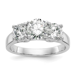 14K White Gold 3-Stone Peg Set Center (Holds (2-5.00mm) Round Sides) Engagement Ring Mounting