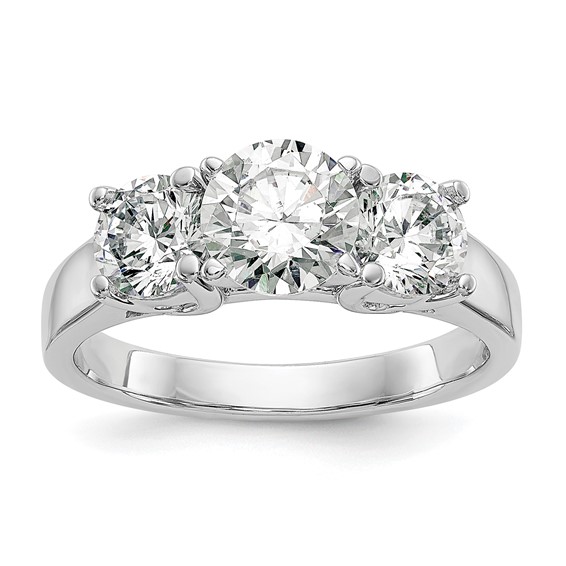 14K White Gold 3-Stone Peg Set Center (Holds (2-5.00mm) Round Sides) Engagement Ring Mounting