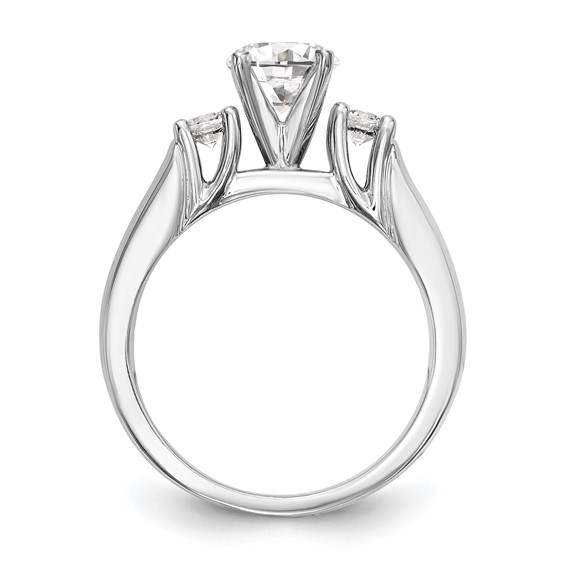 14K White Gold 3-Stone Peg Set Center (Holds (2-2.9mm) Round Sides) Engagement Ring Mounting