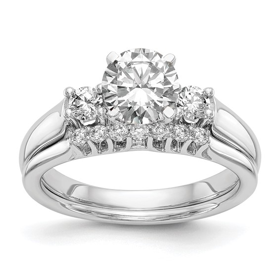 14K White Gold 3-Stone Peg Set Center (Holds (2-2.9mm) Round Sides) Engagement Ring Mounting