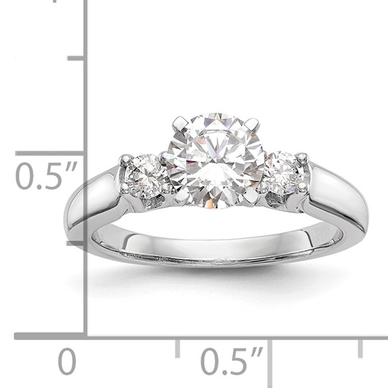 14K White Gold 3-Stone Peg Set Center (Holds (2-2.9mm) Round Sides) Engagement Ring Mounting