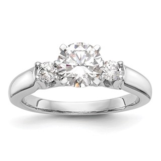 14K White Gold 3-Stone Peg Set Center (Holds (2-2.9mm) Round Sides) Engagement Ring Mounting