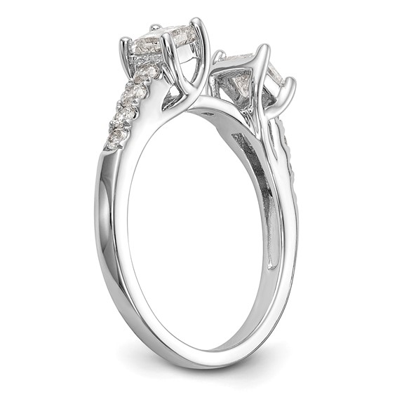 14K White Gold 3-Stone Plus Peg Set Center Semi-mount Princess Diamond Engagement Ring