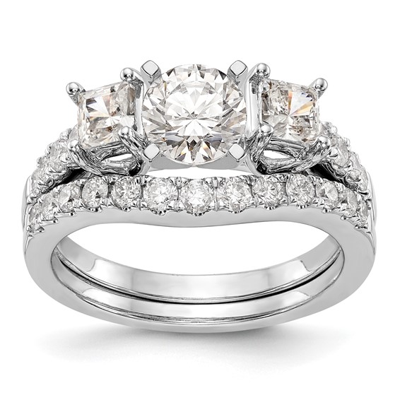 14K White Gold 3-Stone Plus Peg Set Center Semi-mount Princess Diamond Engagement Ring