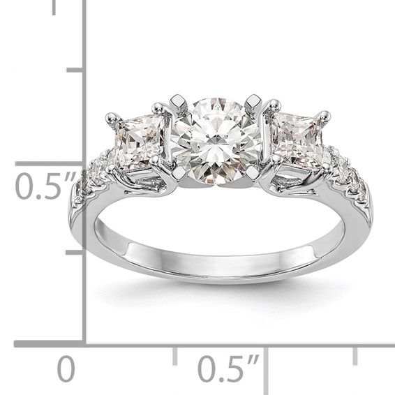 14K White Gold 3-Stone Plus Peg Set Center Semi-mount Princess Diamond Engagement Ring