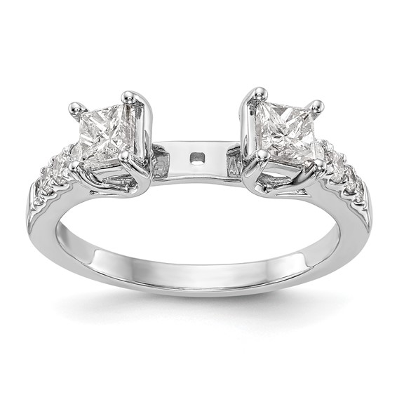 14K White Gold 3-Stone Plus Peg Set Center Semi-mount Princess Diamond Engagement Ring