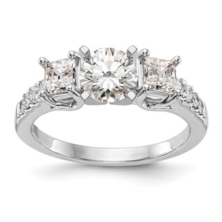 14K White Gold 3-Stone Plus Peg Set Center Semi-mount Princess Diamond Engagement Ring