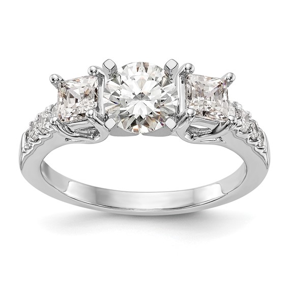 14K White Gold 3-Stone Plus Peg Set Center Semi-mount Princess Diamond Engagement Ring