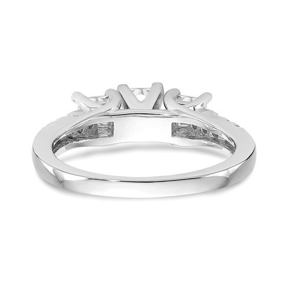 14K White Gold 3-Stone Plus Peg Set Center Princess Diamond Semi-mount Engagement Ring