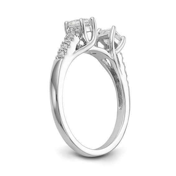 14K White Gold 3-Stone Plus Peg Set Center Princess Diamond Semi-mount Engagement Ring