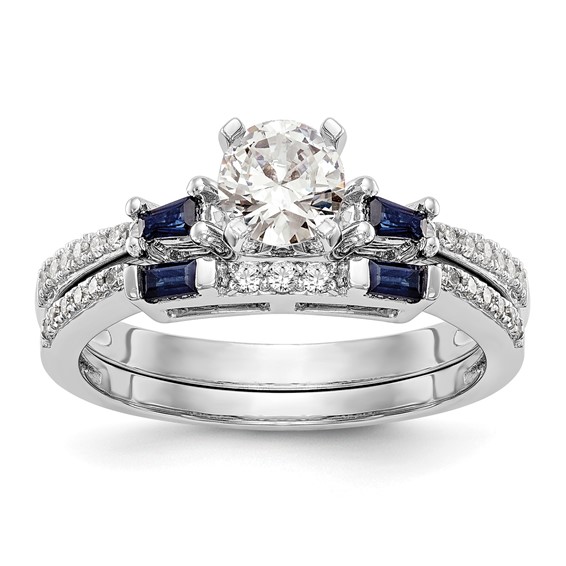 3 Stone Peg Set Semi-Mount Sapphire Engagement Rings