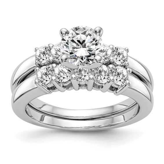 14K White Gold 5-Stone Peg Set Center (Holds (2-2.8mm/2-2.7mm) Round Sides) Engagement Ring Mounting