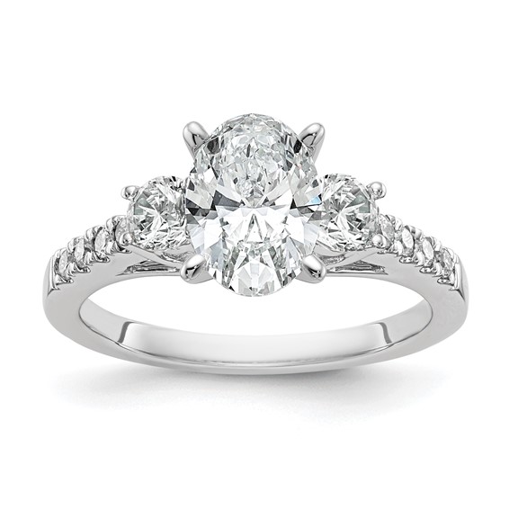 14K White Gold 3-Stone Plus Peg Set Center (Holds (2-3.9mm) Round Sides) Engagement Ring Mounting